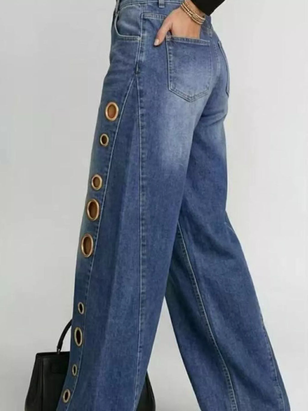 Eyelet jeans in french blue full view