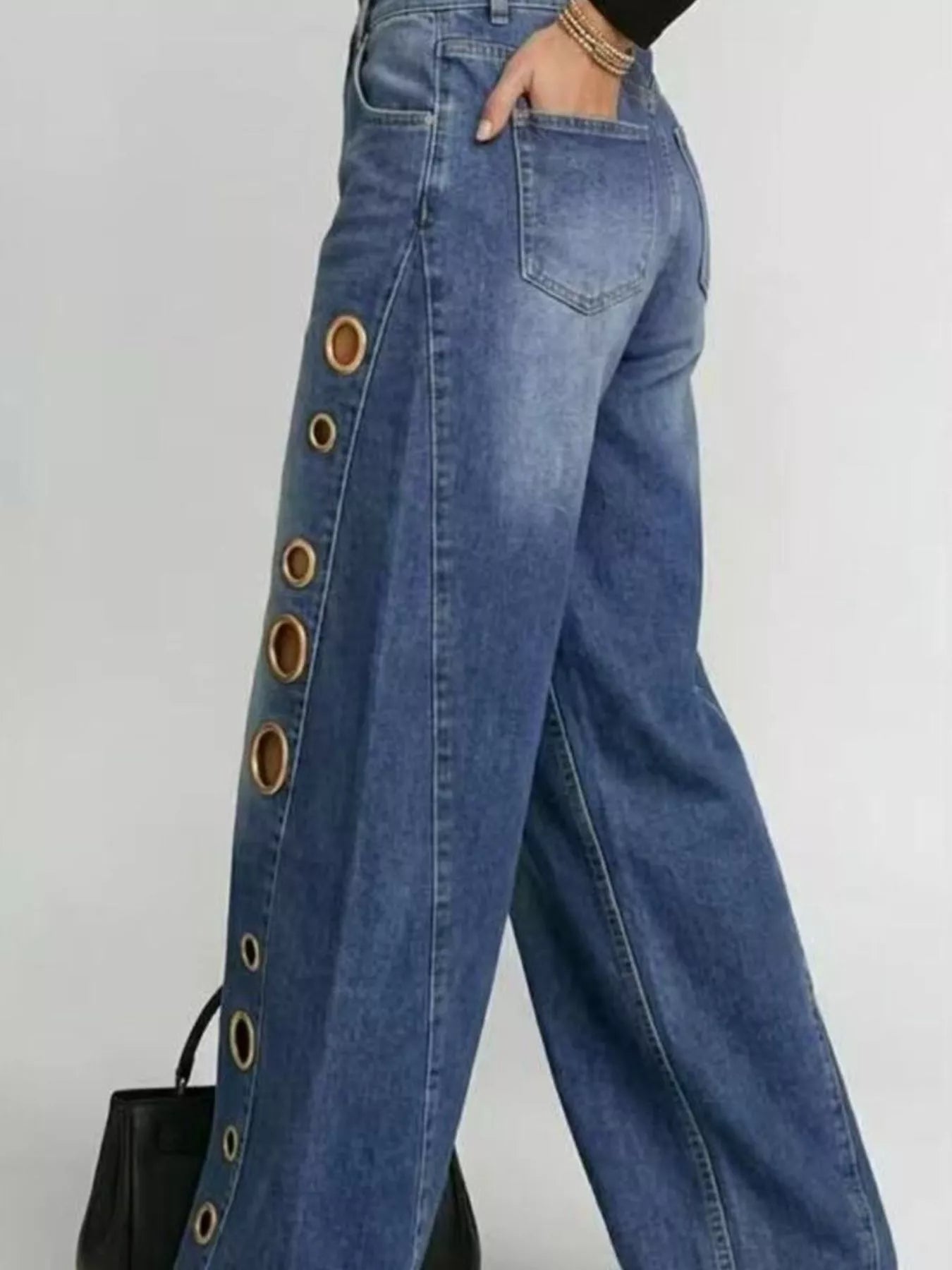 Eyelet jeans in french blue full view