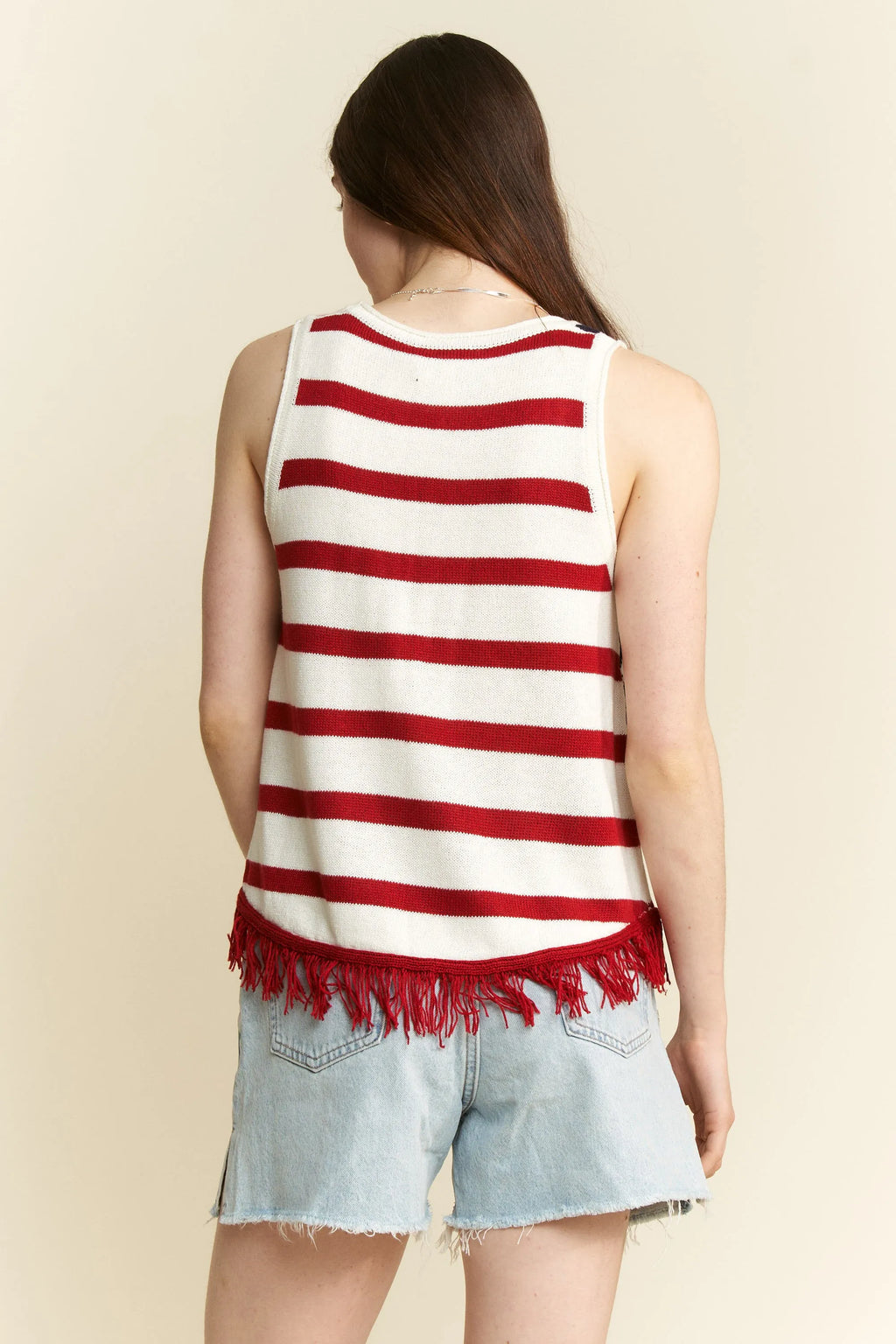 Patriotic fringe tank top side view