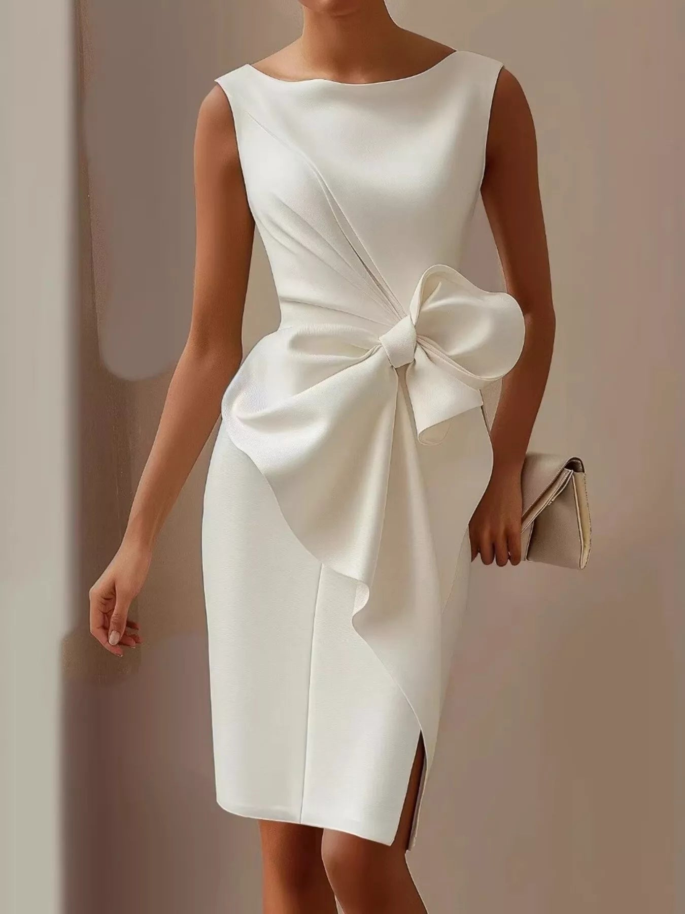 White bow detail sleeveless dress front view