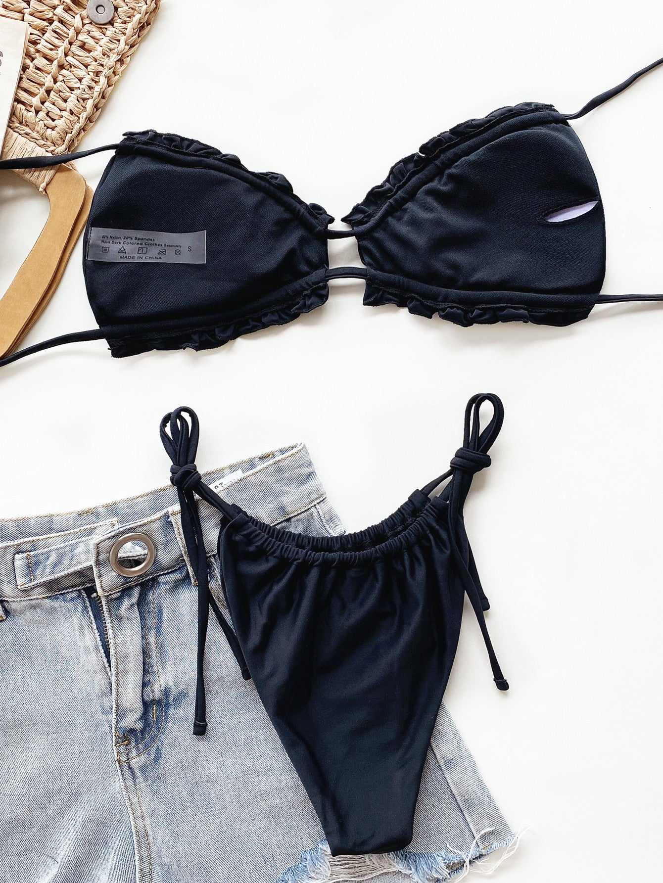 Frill trim two piece swimsuit styled poolside