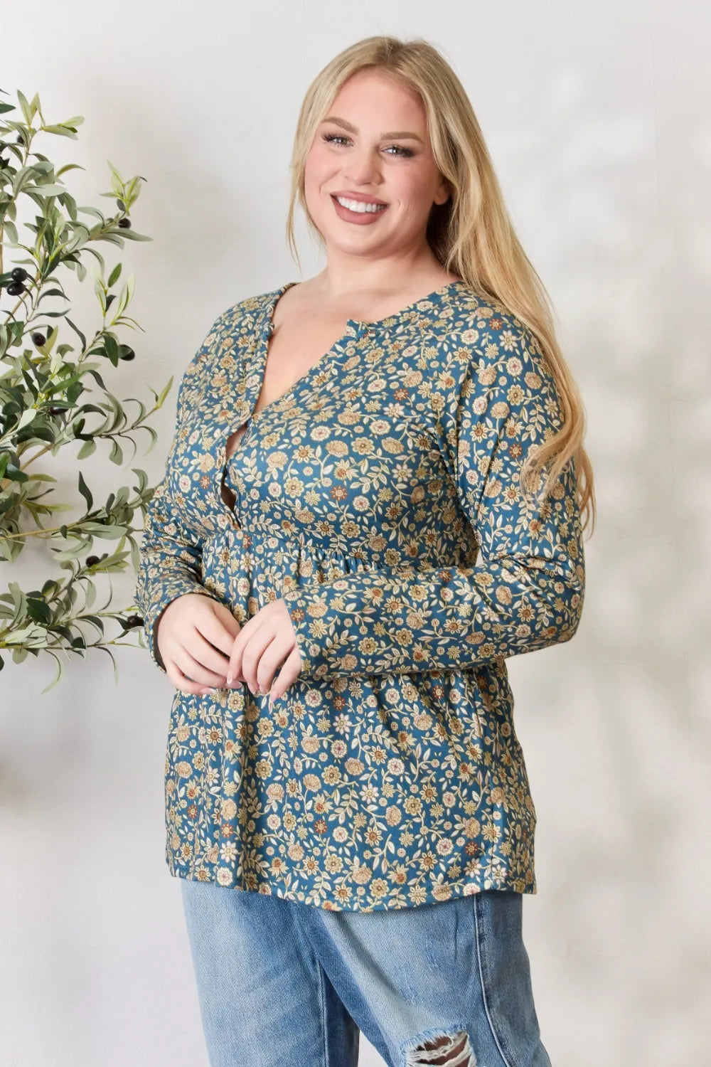 Floral print blouse fabric detail