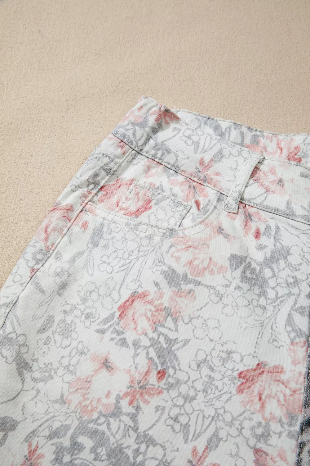 Leopard floral jeans walking view