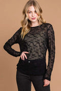 Round neck mesh sheer top front view