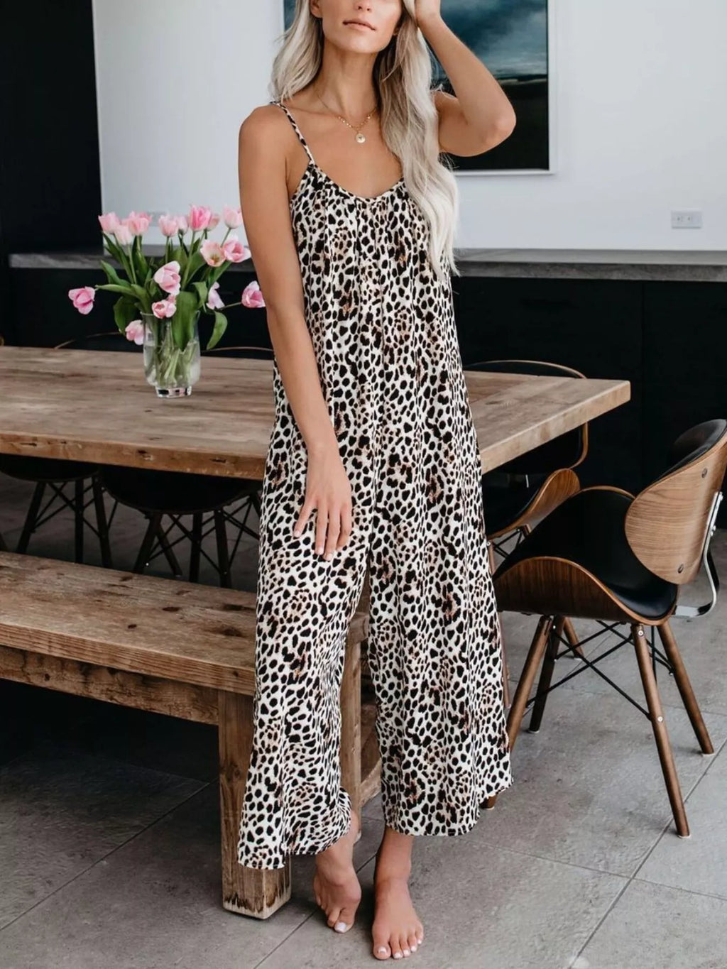 Tie dye wide leg jumpsuit in flower gray print