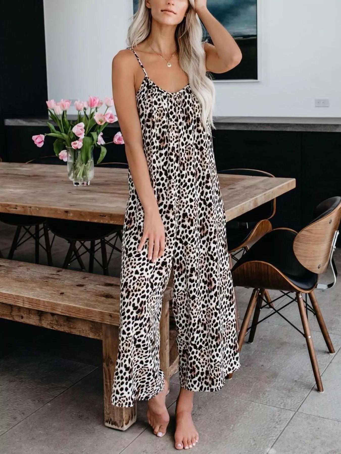 Tie dye wide leg jumpsuit in flower gray print