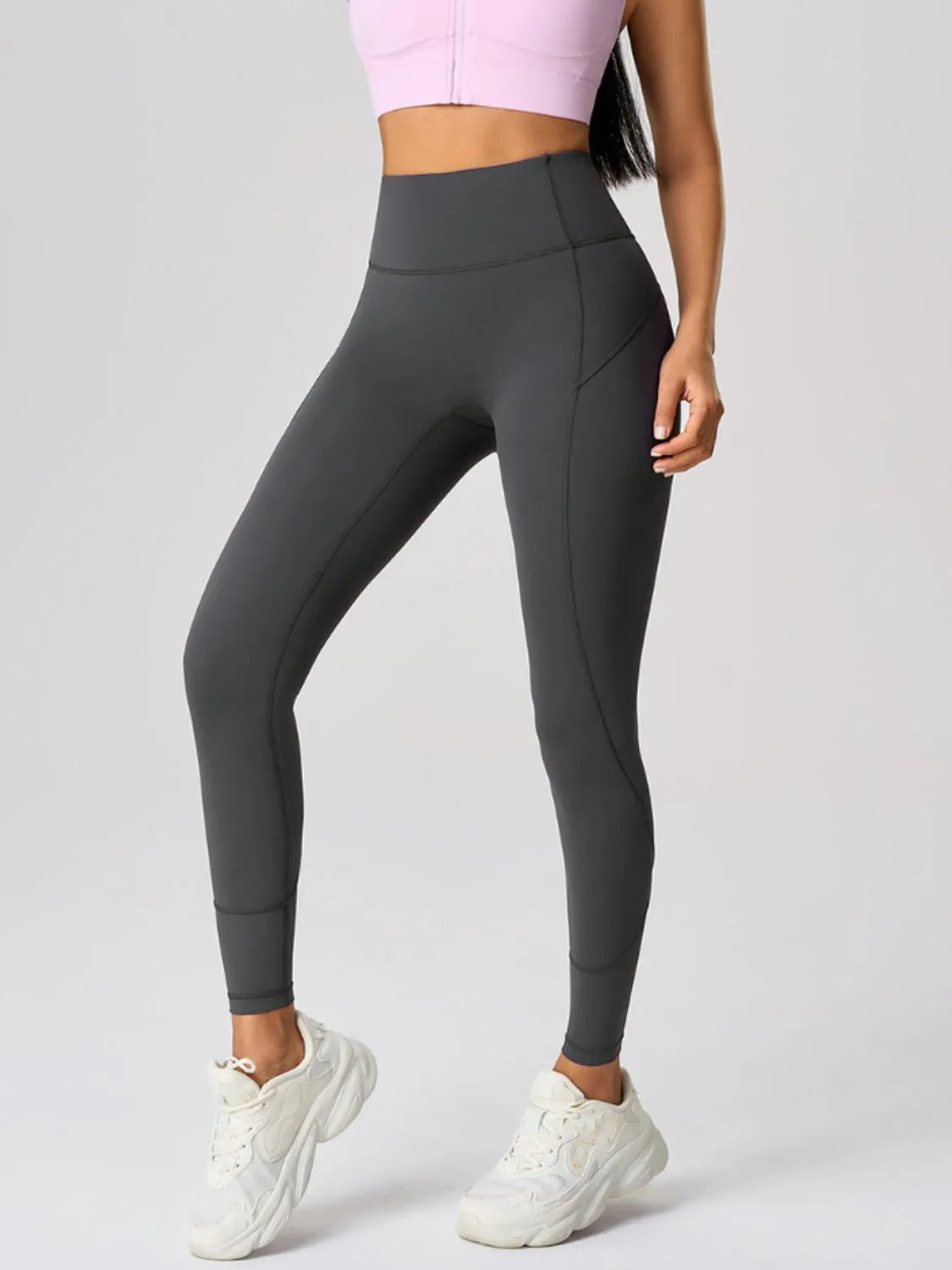 High waist active leggings side profile on model