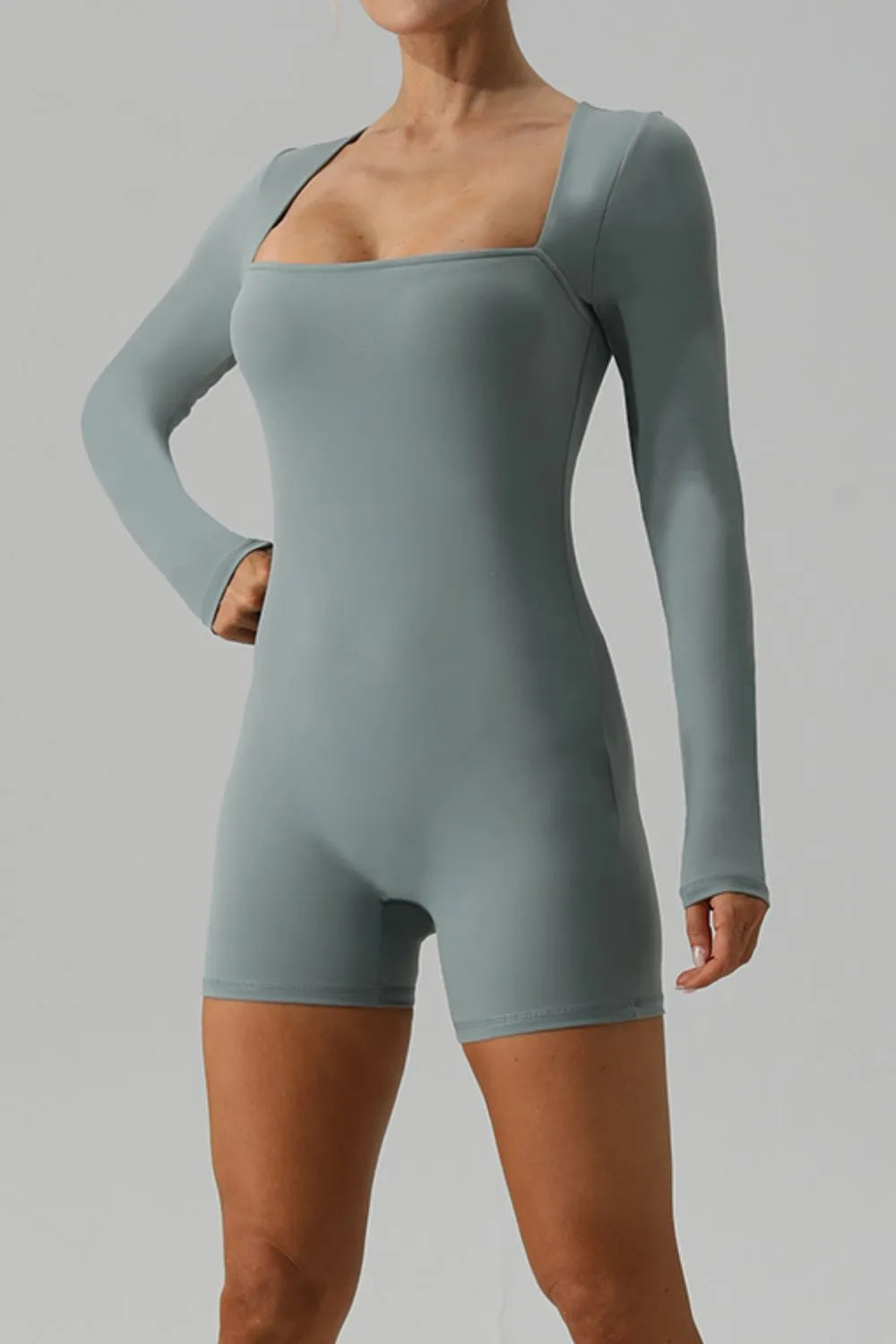 Ivory active romper model styled look
