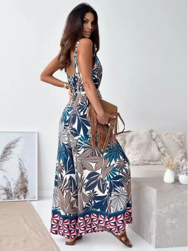 Belted waist detail on wide leg jumpsuit
