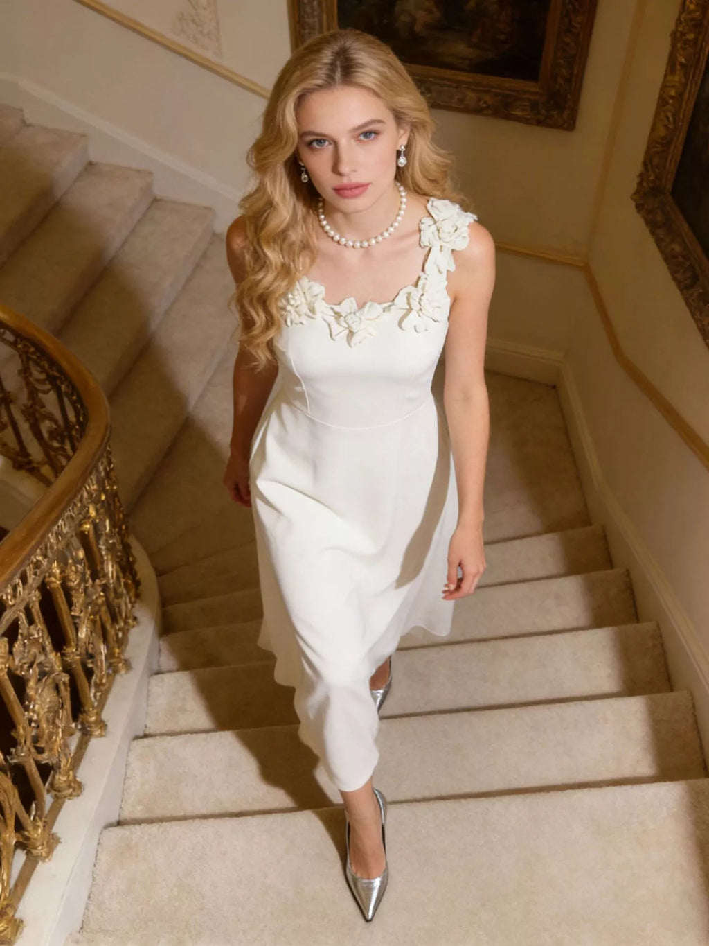 White embellished midi dress back view