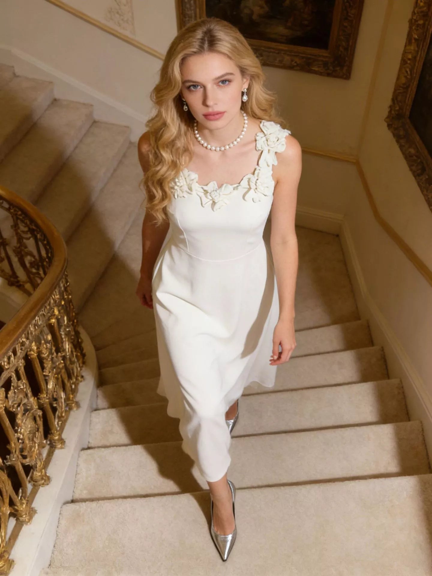 White embellished midi dress back view