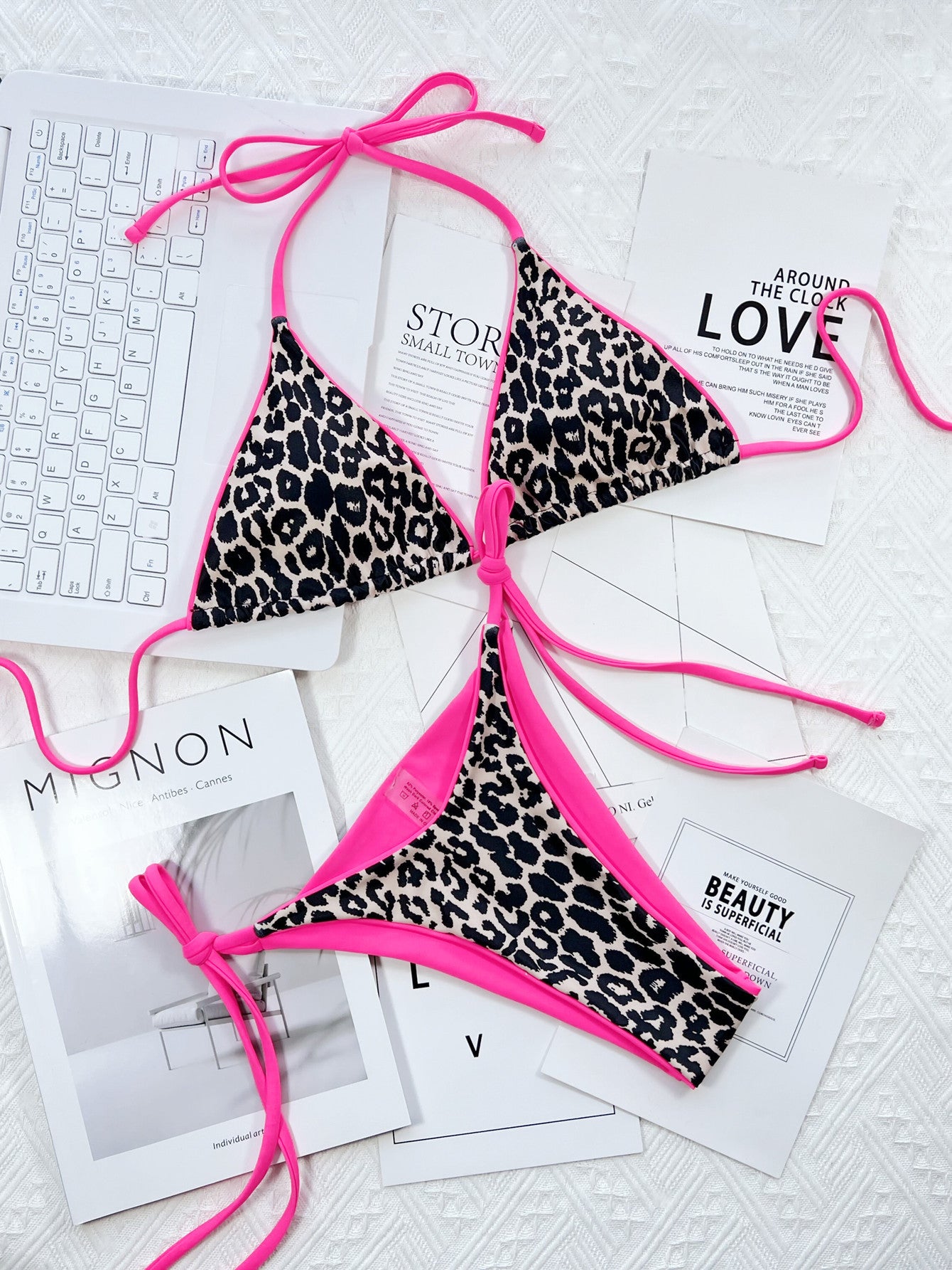 Pink leopard bikini set side view