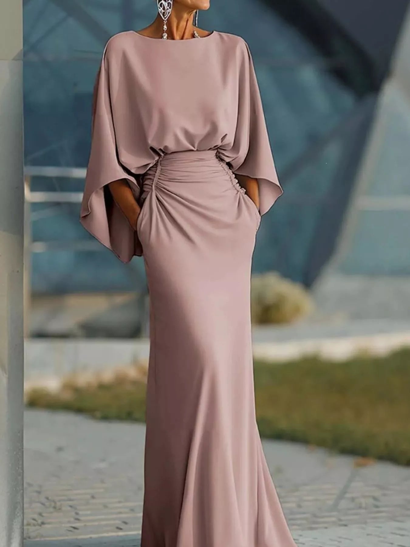 Batwing sleeve maxi dress back view