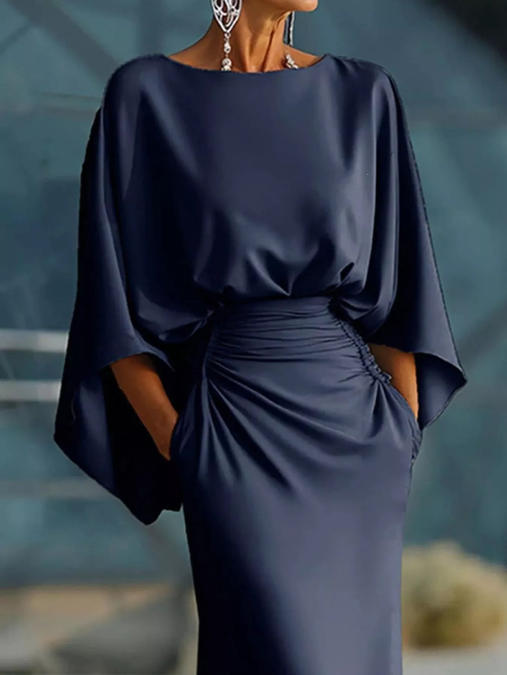 Ruched maxi dress fabric drape detail