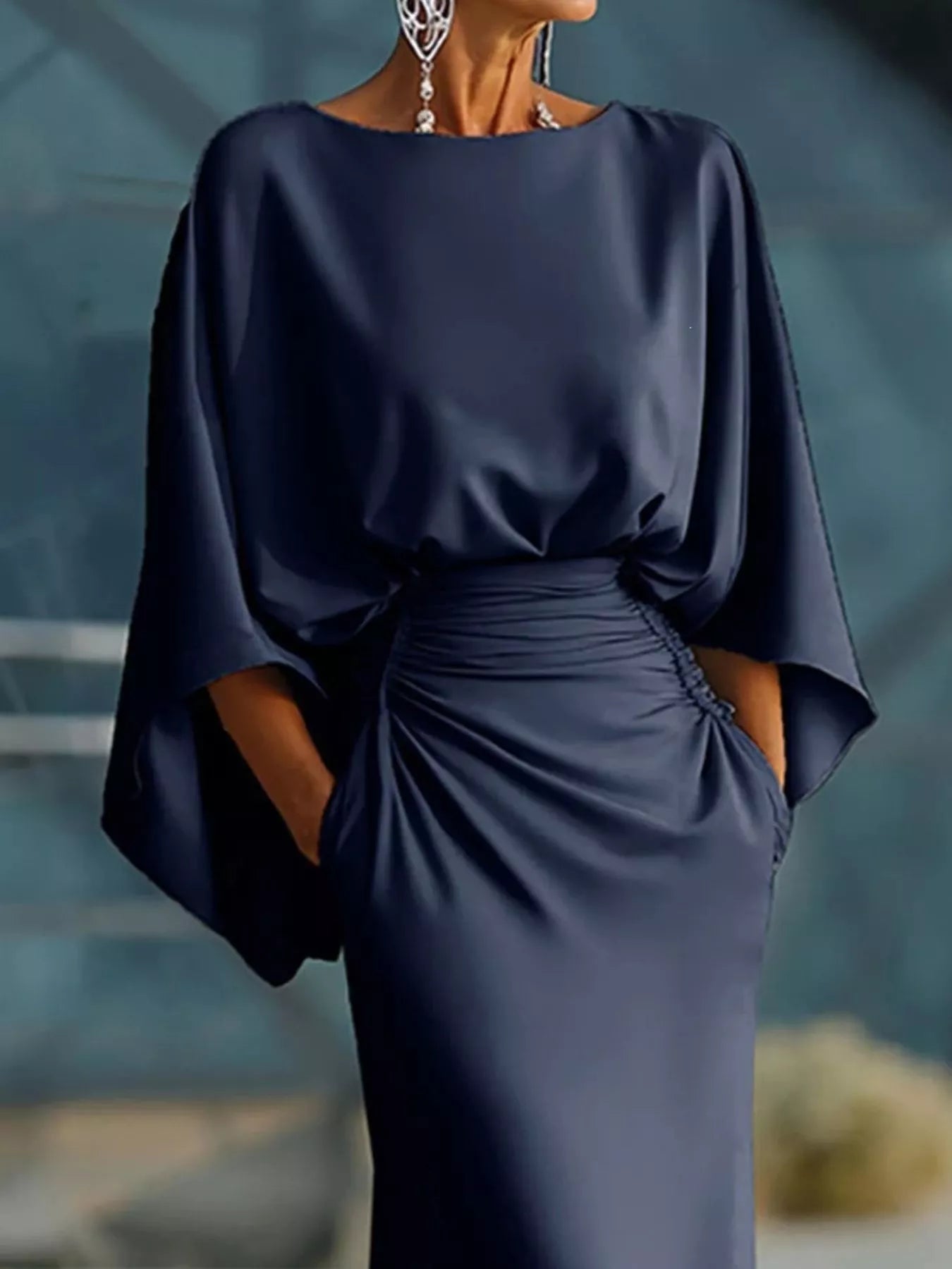 Ruched maxi dress fabric drape detail