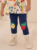 Girls fruit applique knit leggings in dark navy front view
