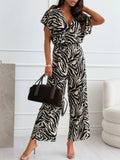 Animal print wide leg jumpsuit front view