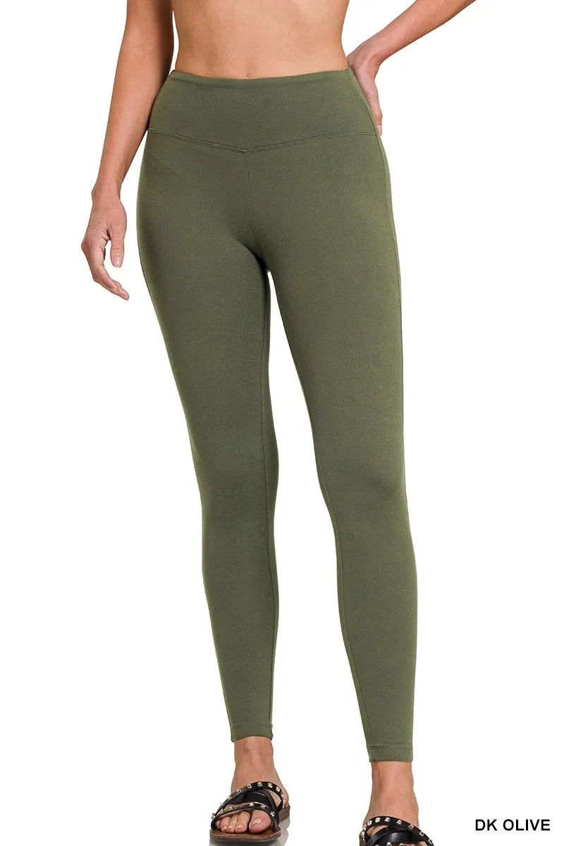 Microfiber high waist leggings front view in dark olive
