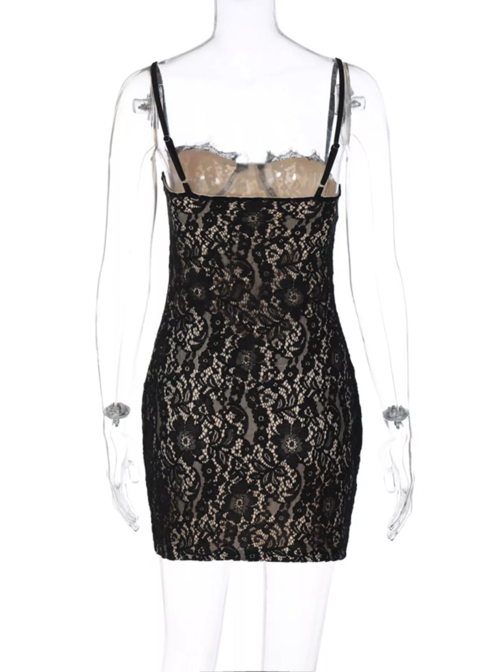 Cream lace mini dress back view