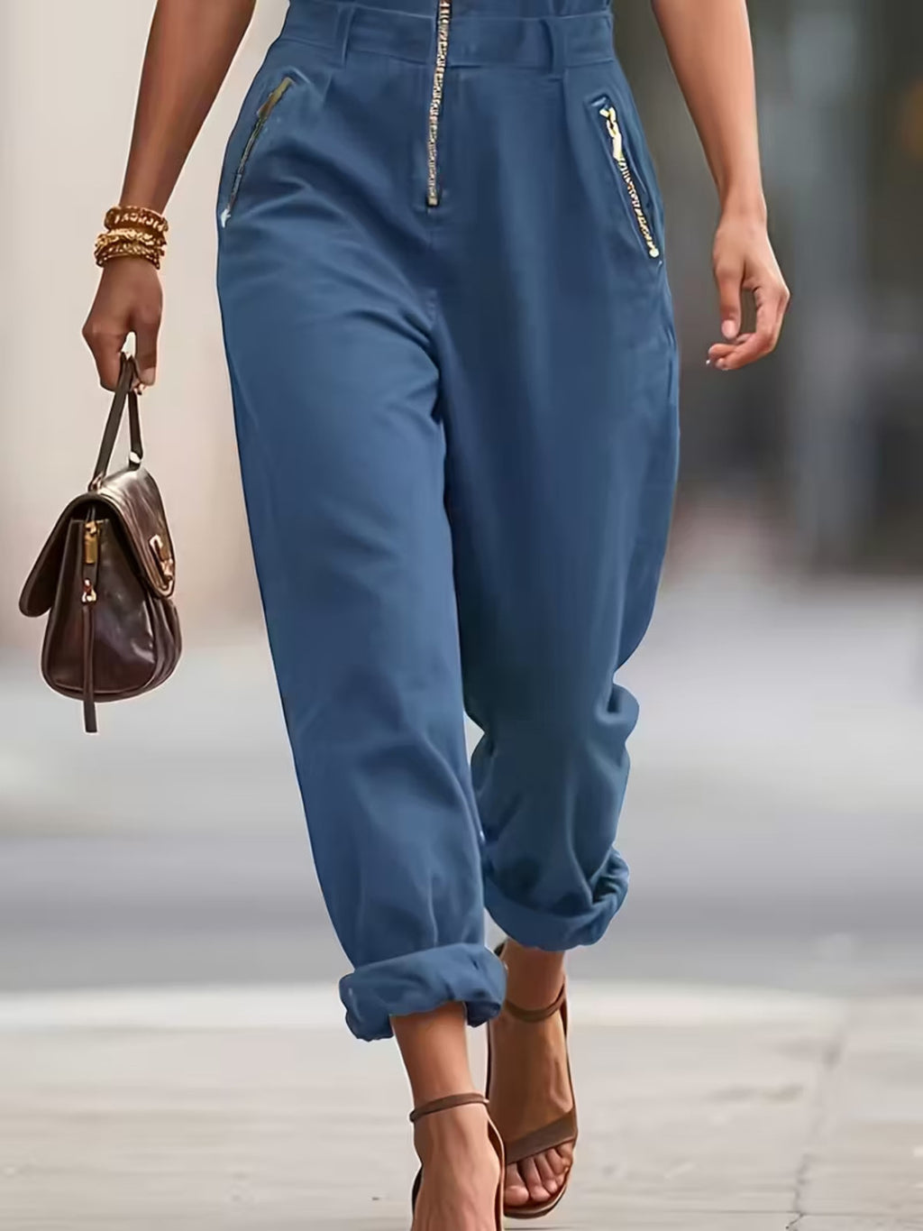 Sleeveless jumpsuit in white on model