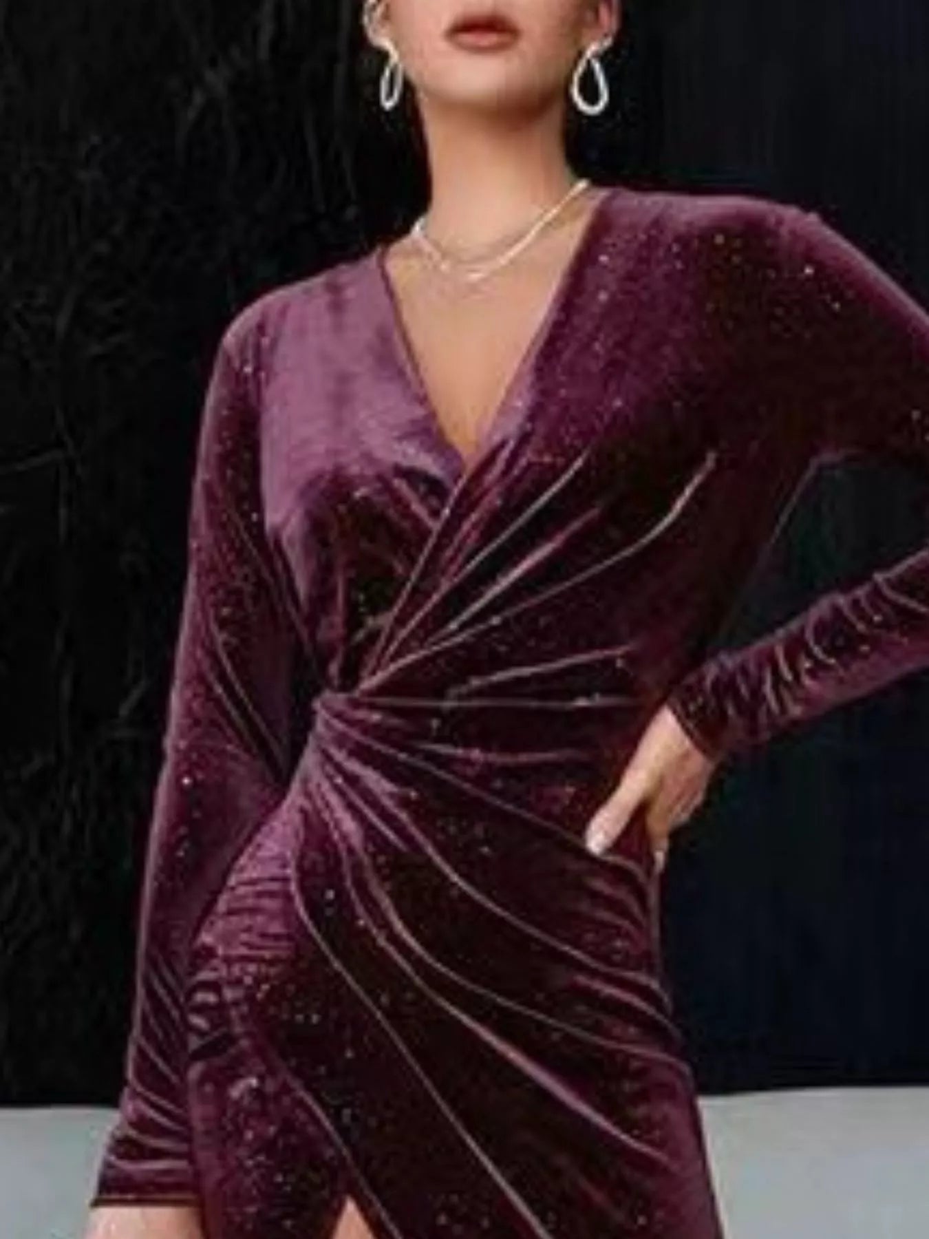 Velvet midi dress model side view