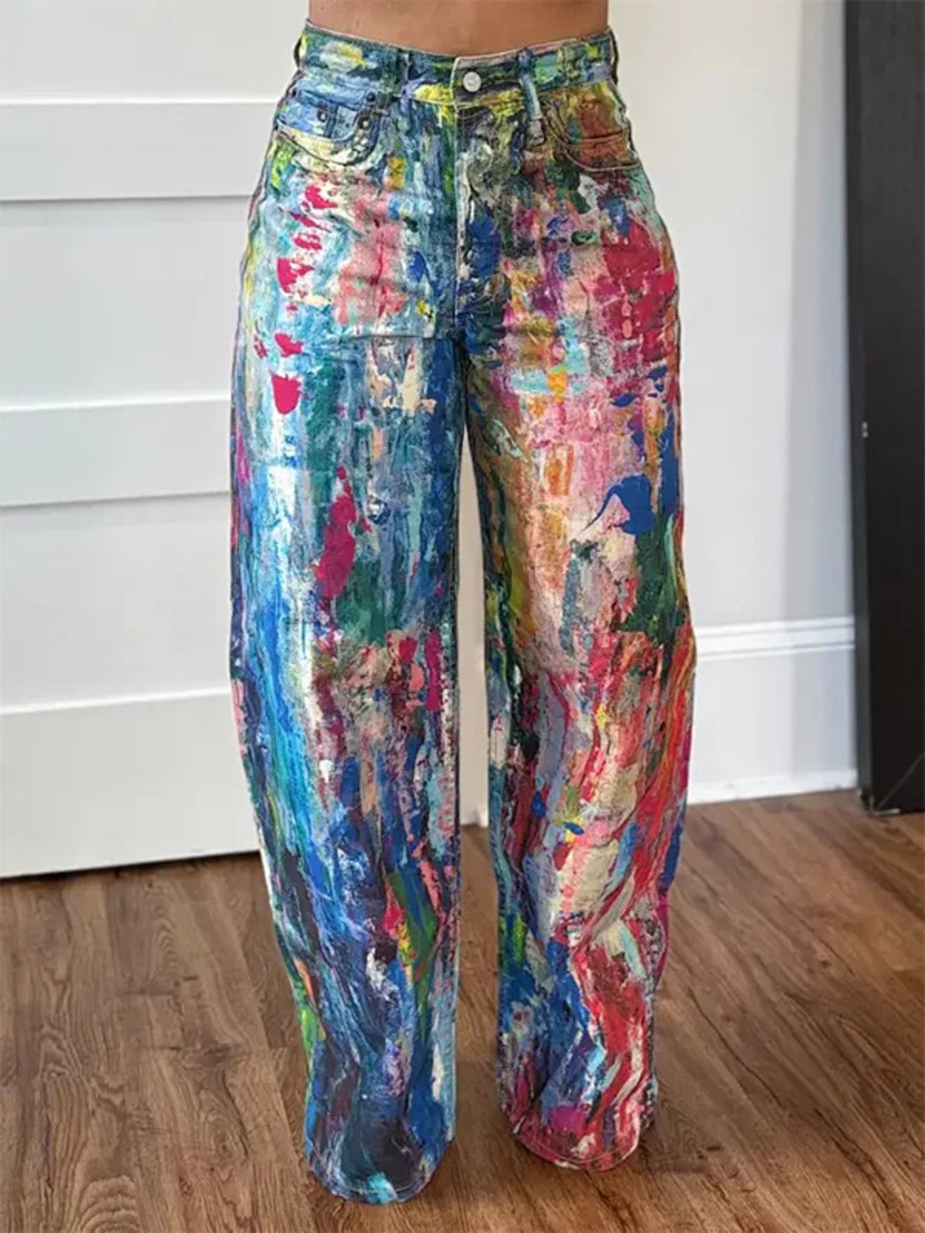 Painted wide leg pants front view