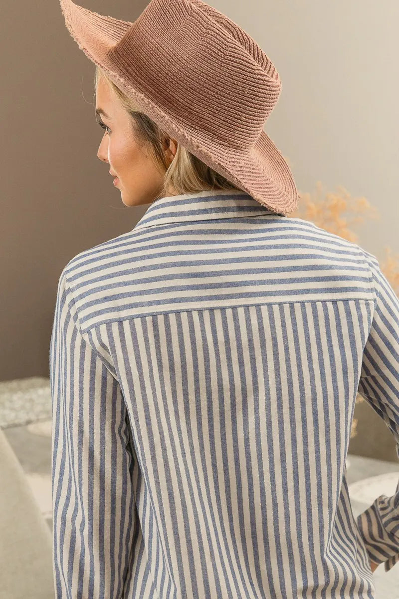 Striped lurex shirt styled evening look