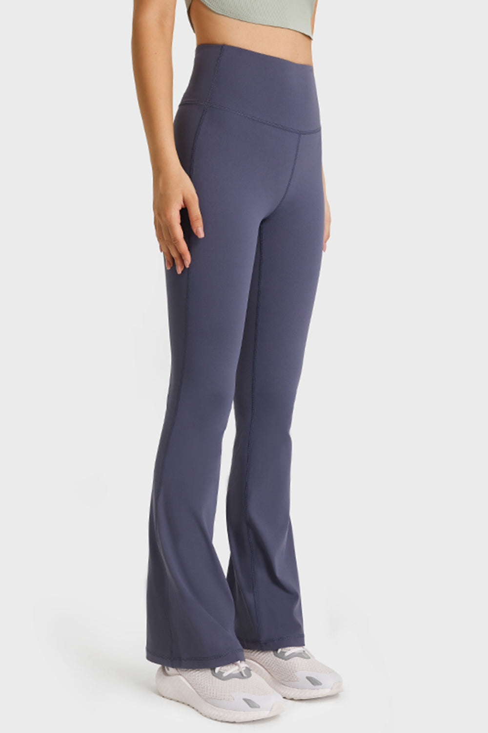 Flare yoga pants styled with cropped hoodie