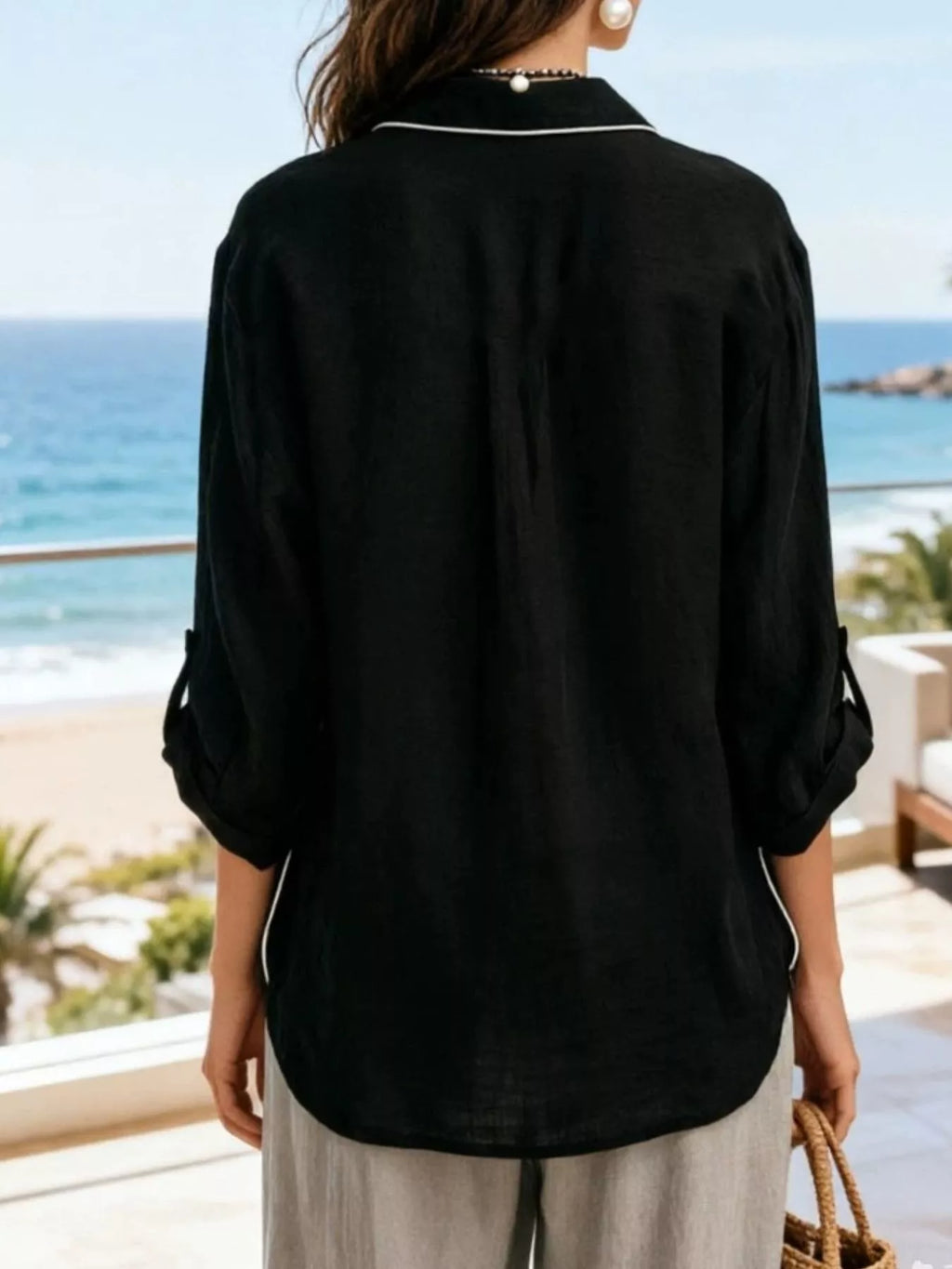 Button up long sleeve shirt back view