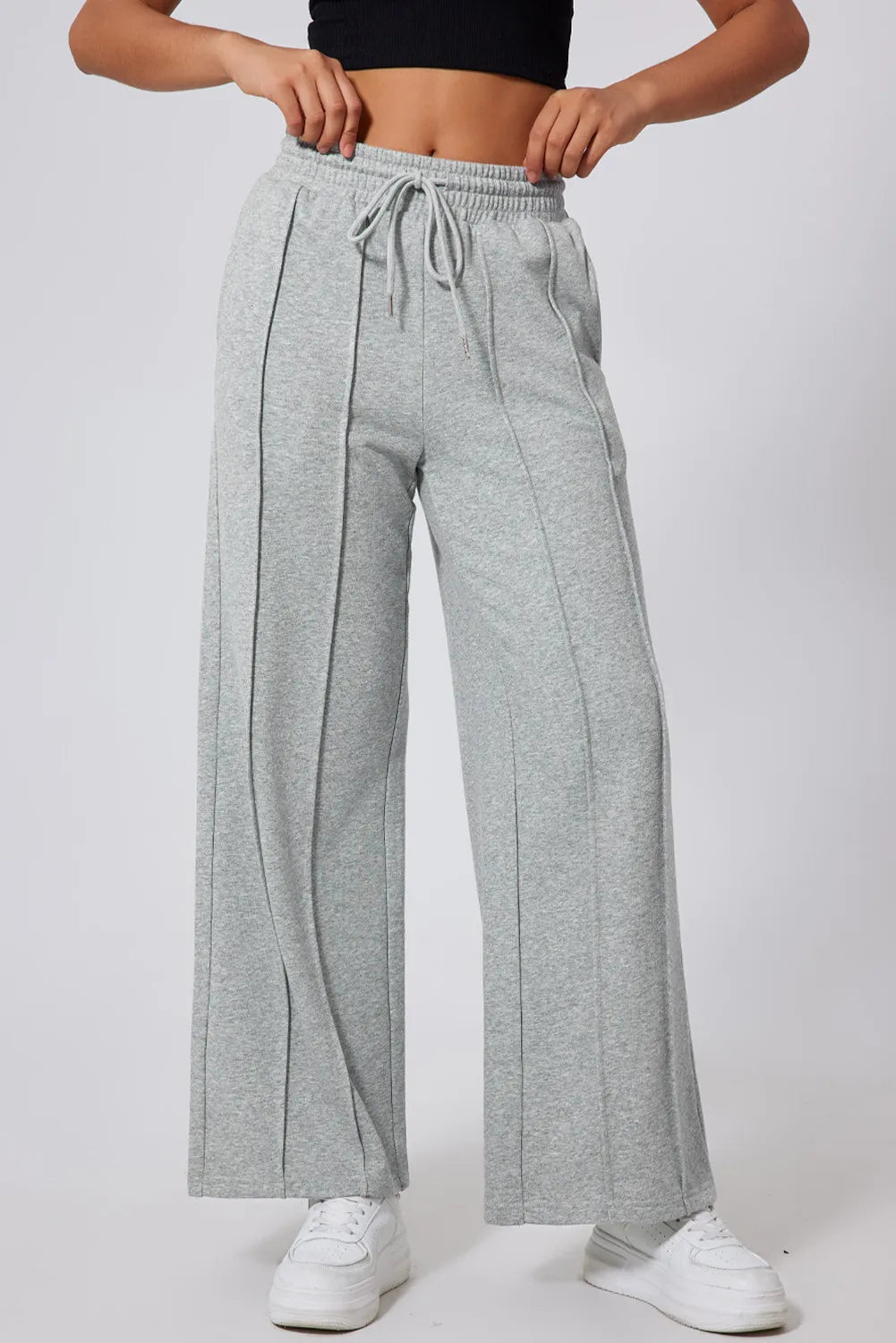 Drawstring wide leg active pants front view