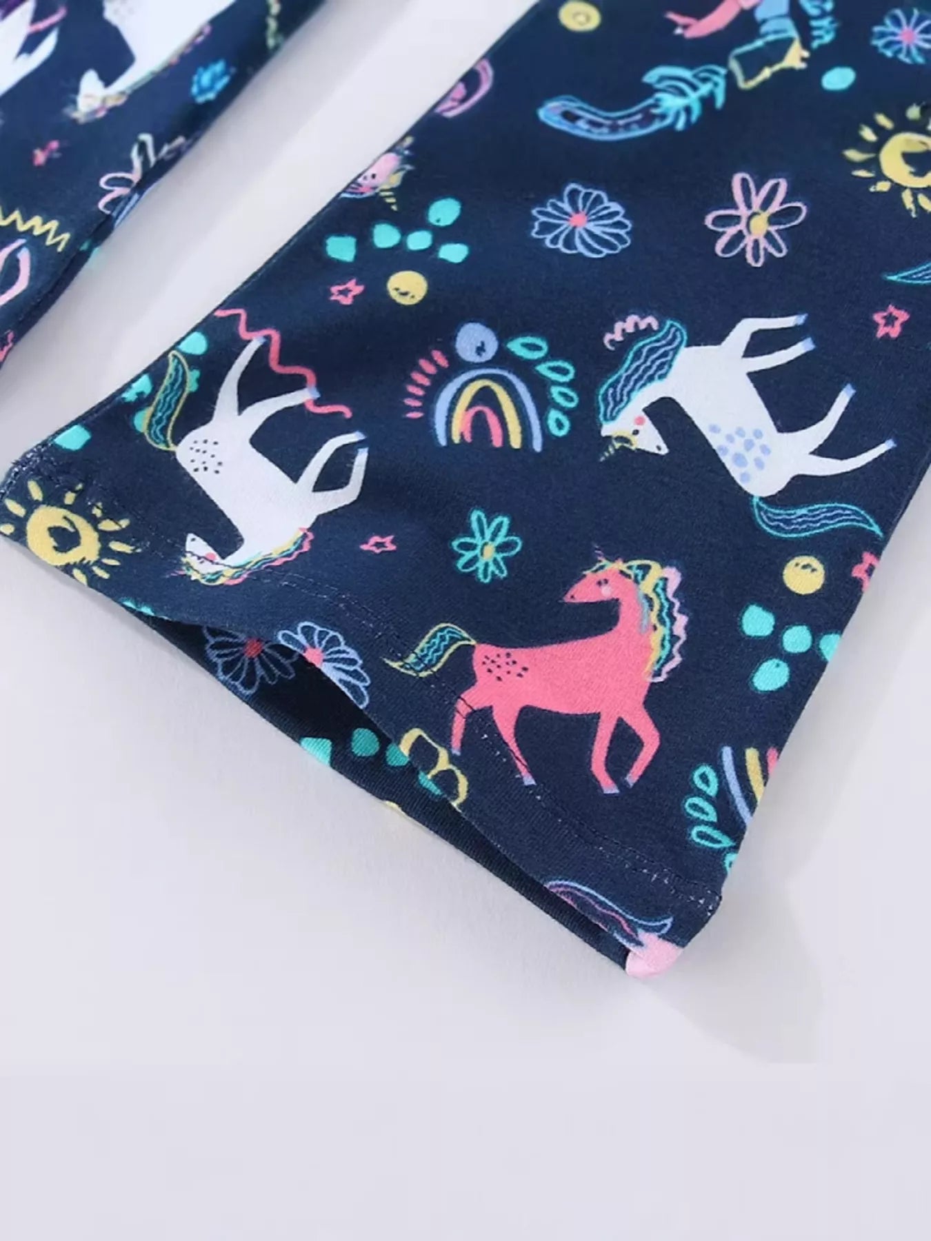 Girls flare leggings unicorn design close up