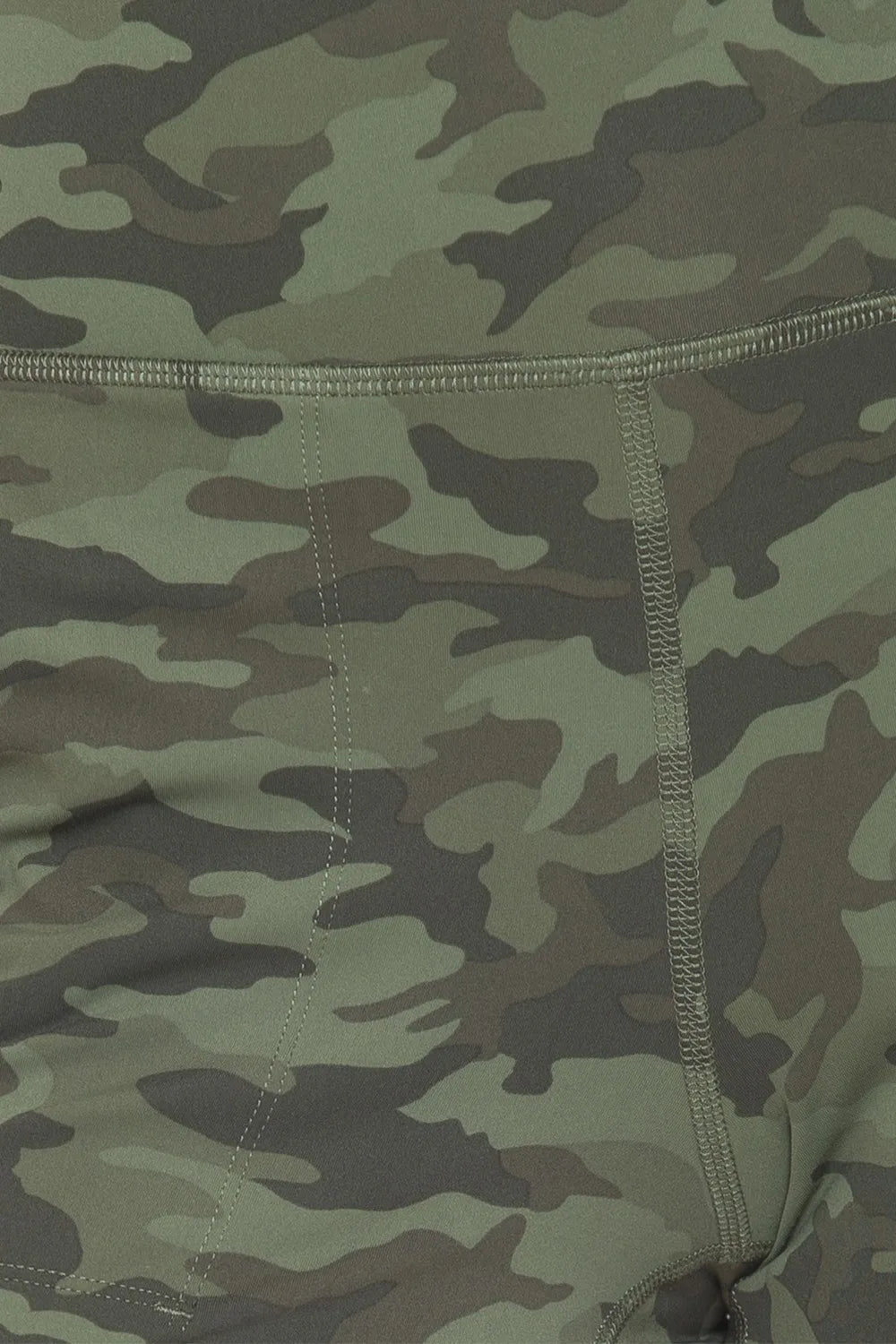 Camo print opaque leggings close up view