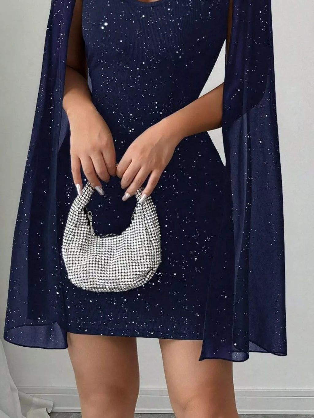 Cape sleeve bodycon dress side view
