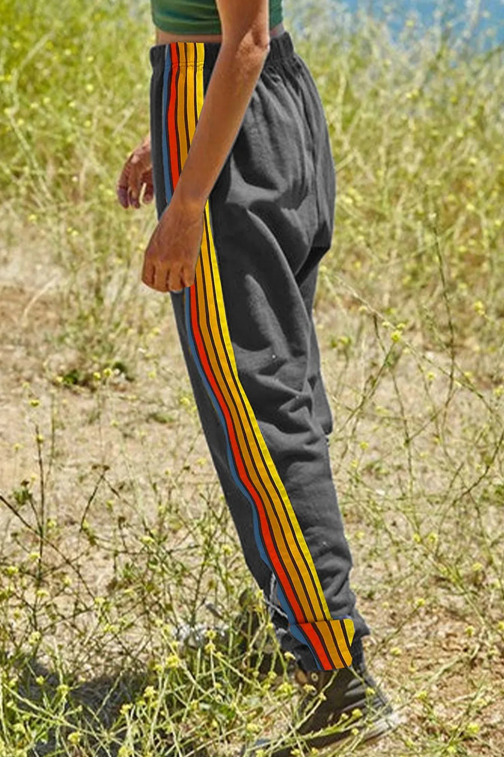 Contrast striped elastic waist active pants side view