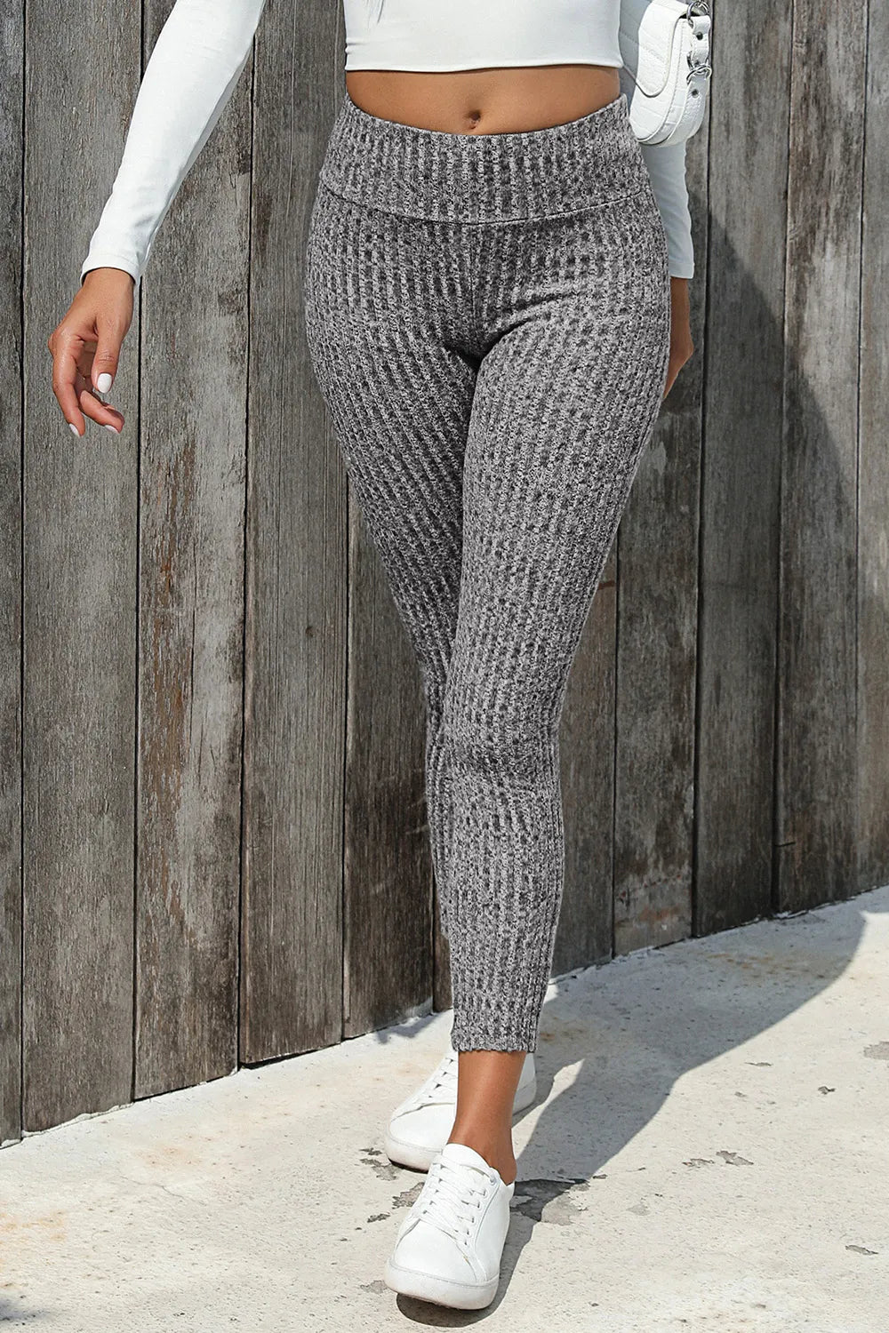 High waist ribbed leggings back view
