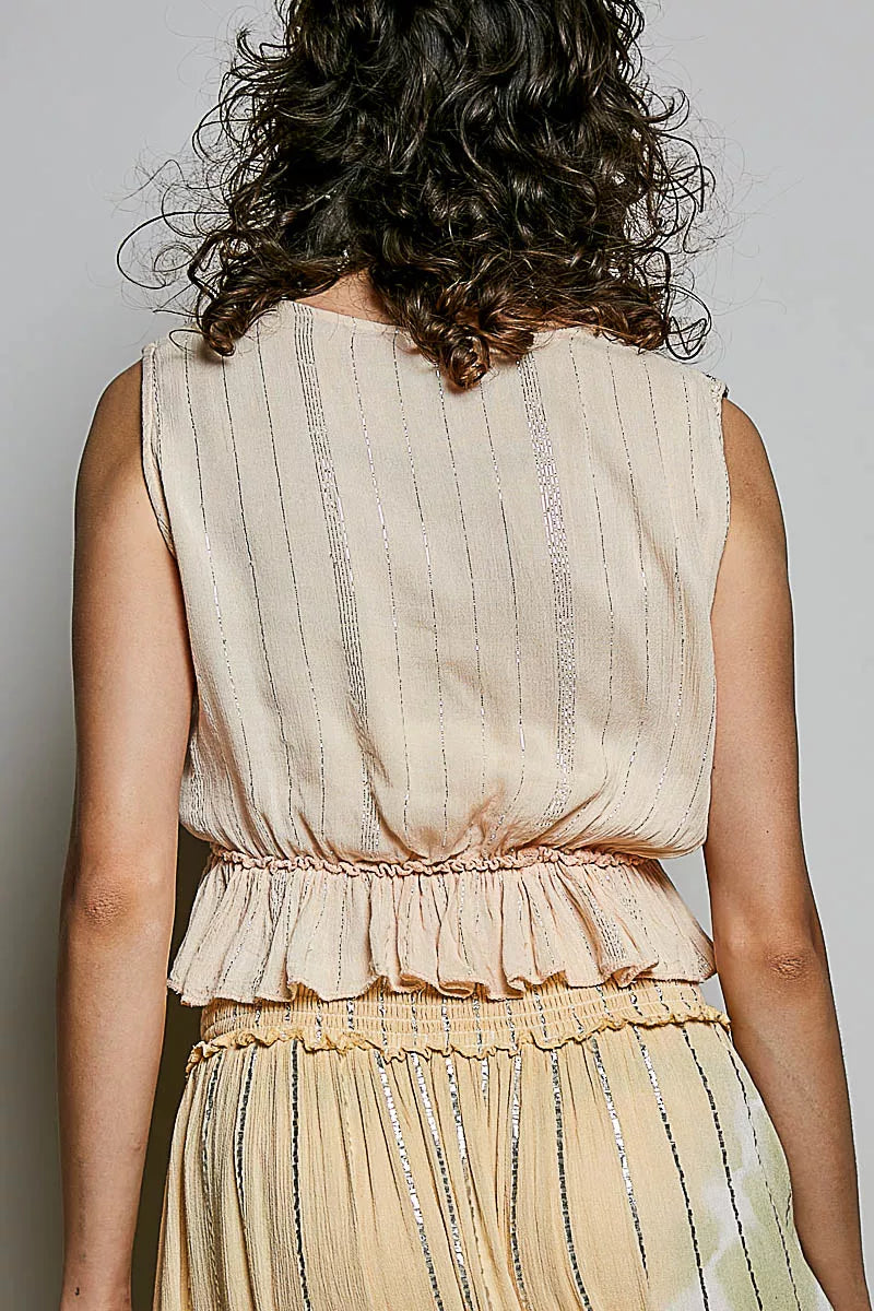 Tie front crop top tassel detail close up