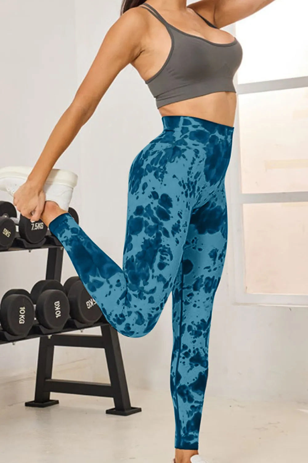 White tie dye high waist leggings