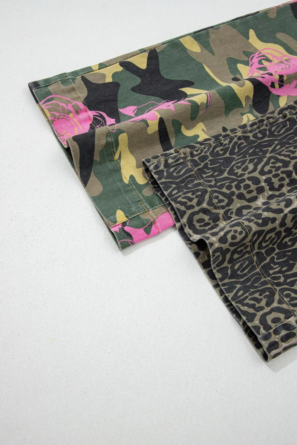 Retro floral leopard jeans walking view