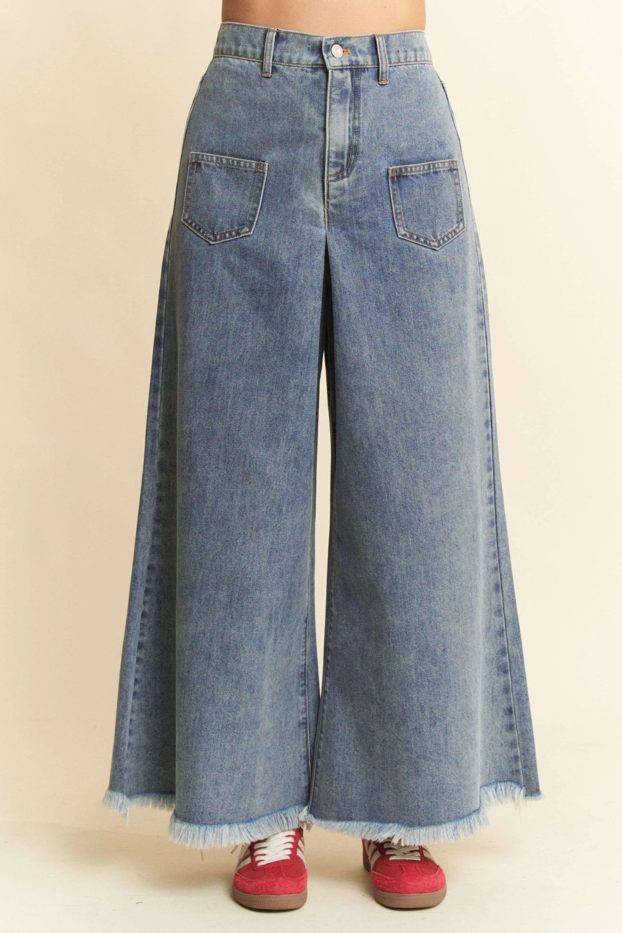 Wide leg culotte jeans side view