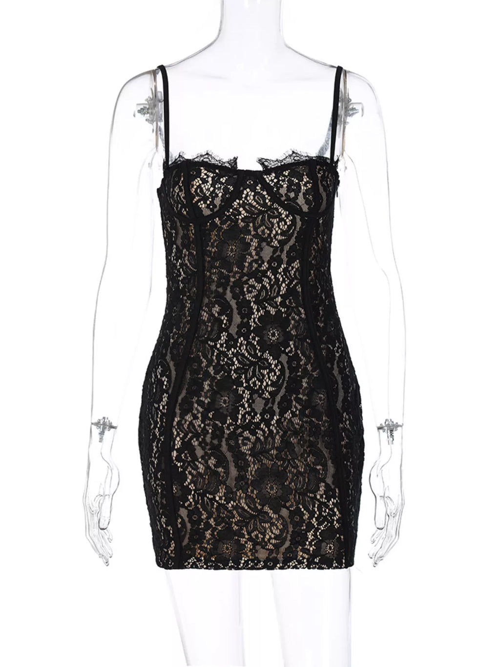 Cream lace mini dress front view