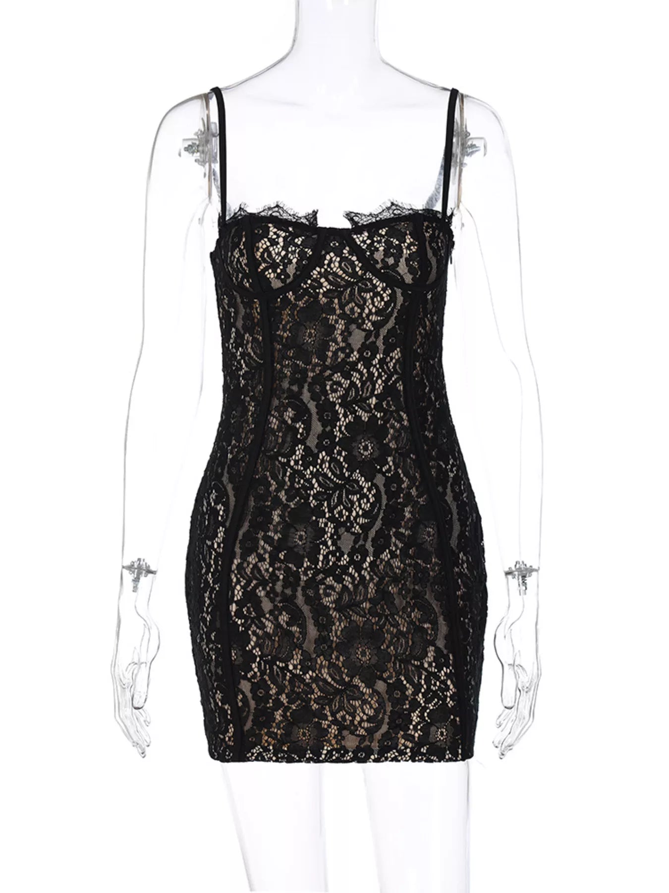 Cream lace mini dress front view