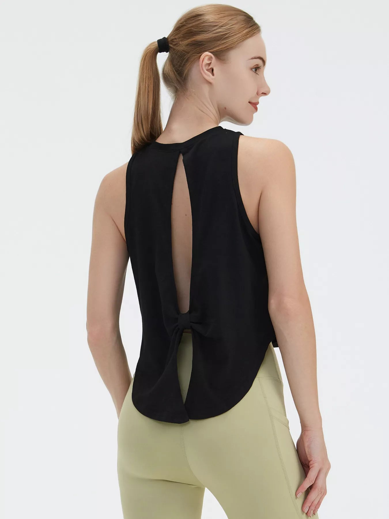 Cutout back tank angled view