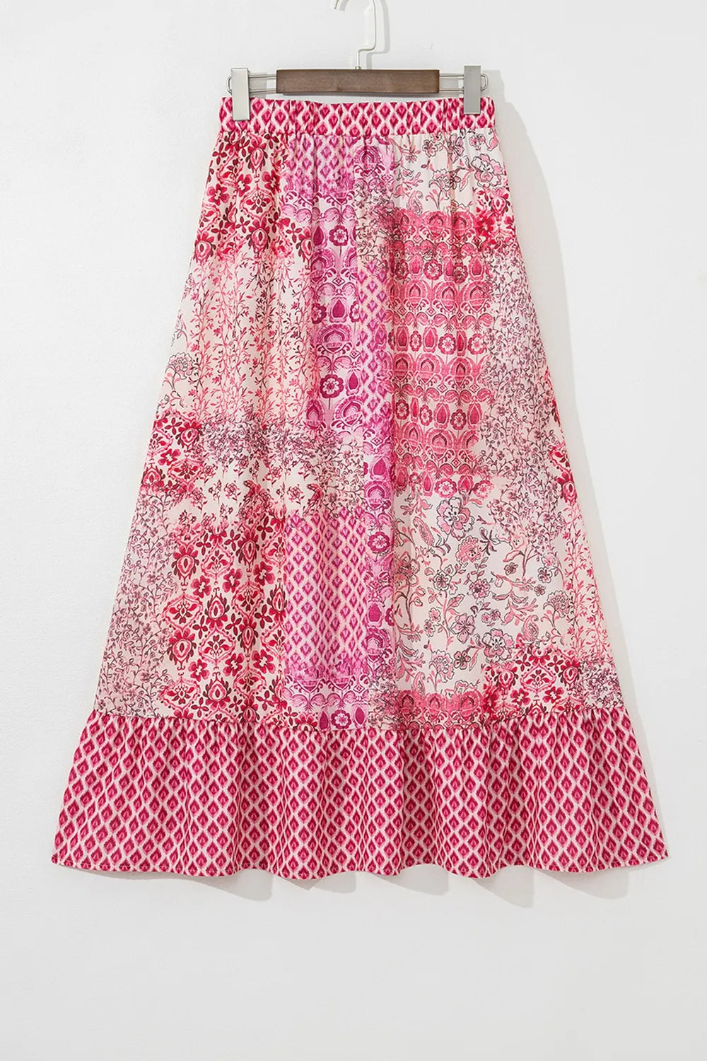 Tassel drawstring detail on printed maxi skirt