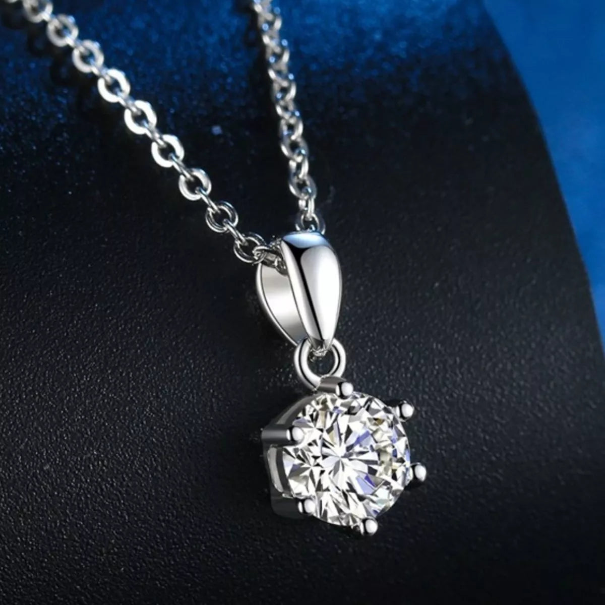 Moissanite sterling silver pendant necklace front view