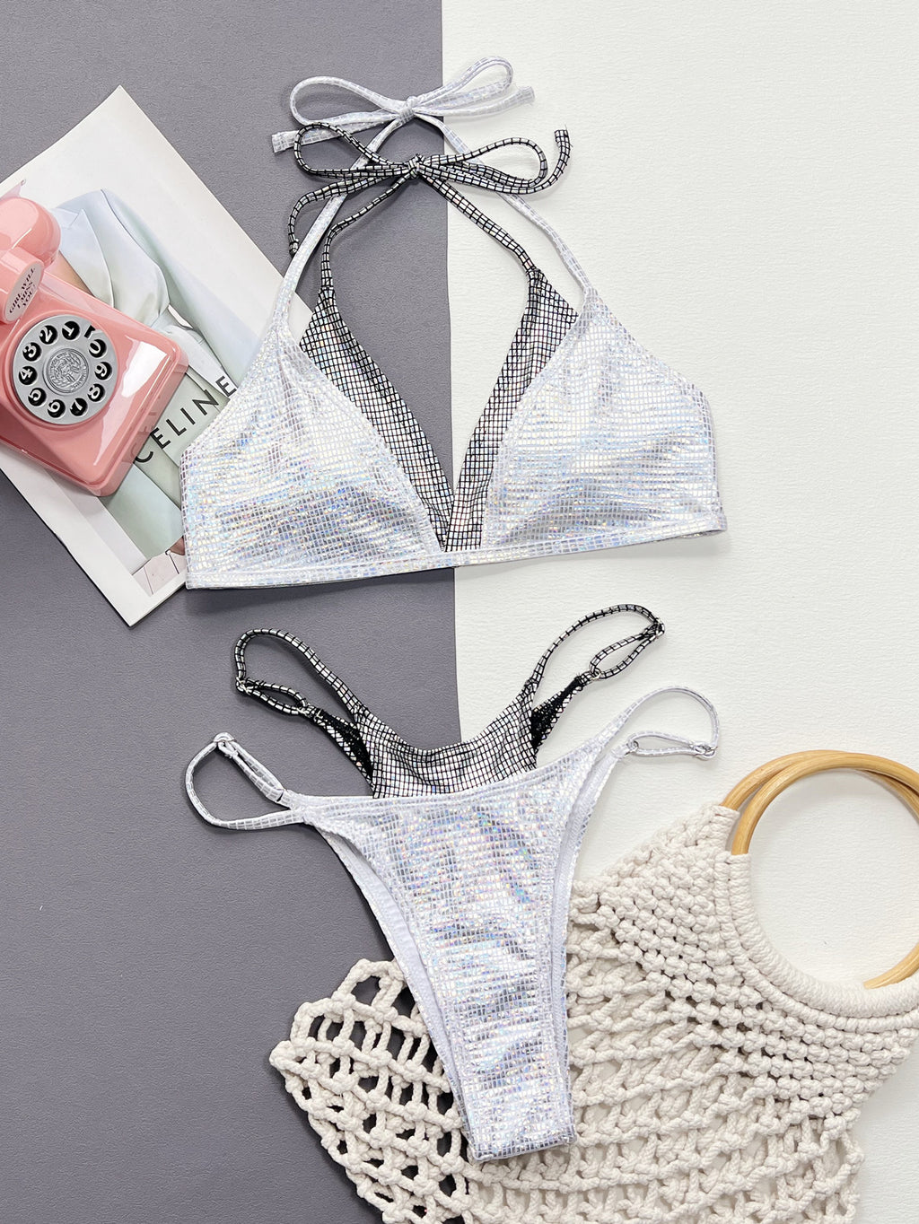Halter neck bikini top detail close up