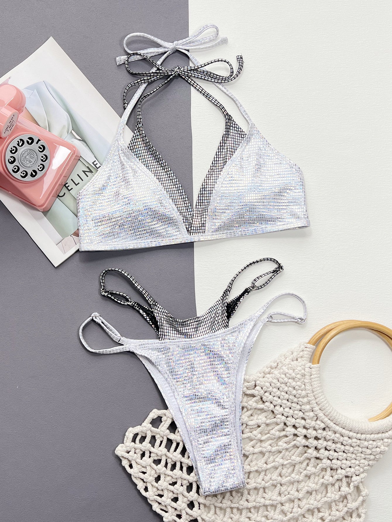 Halter neck bikini top detail close up