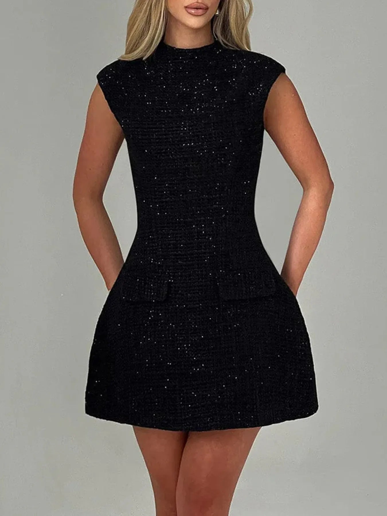Cutout back cap sleeve mini dress front view