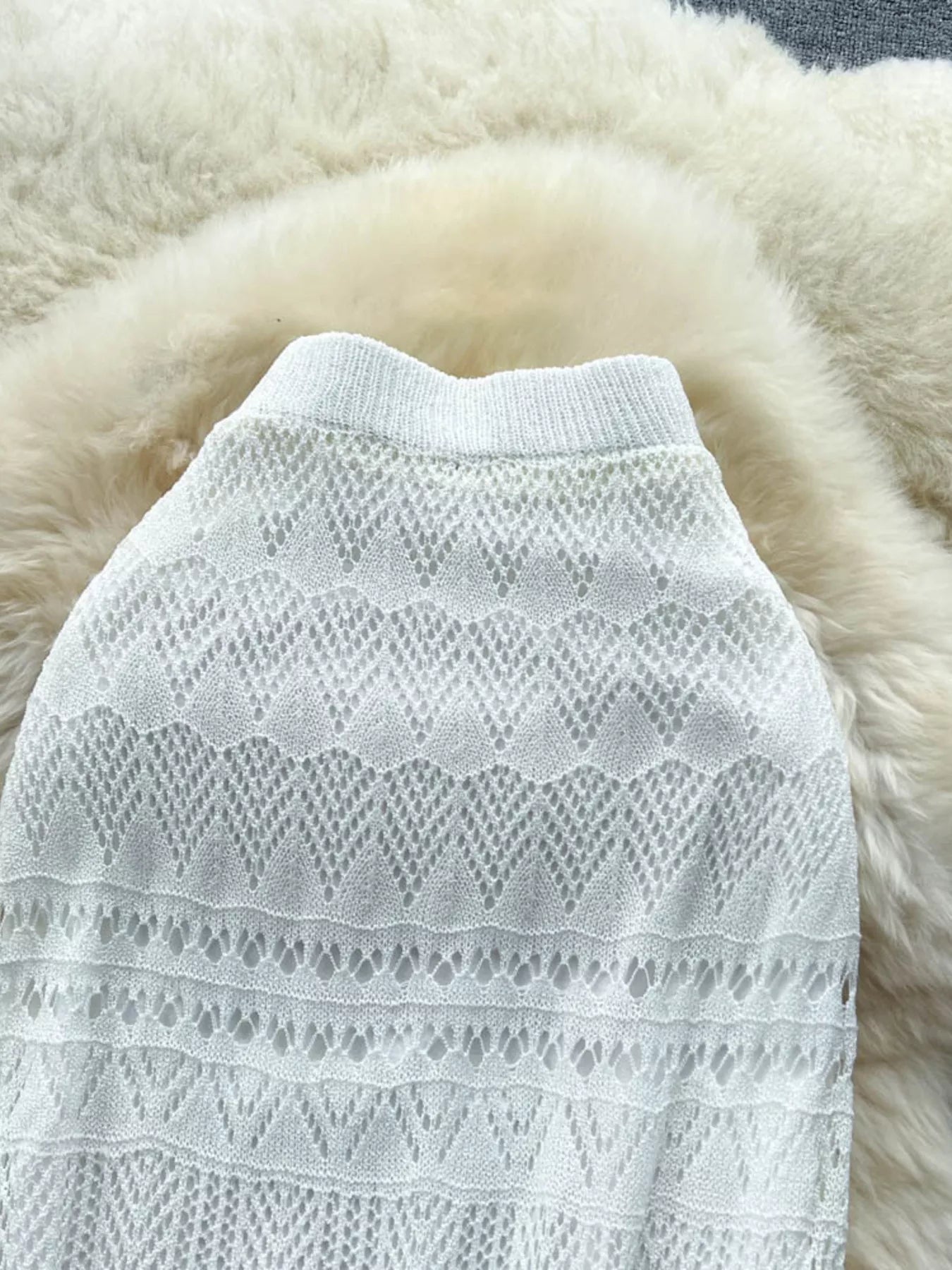 Knitted hollow out maxi skirt in white color view