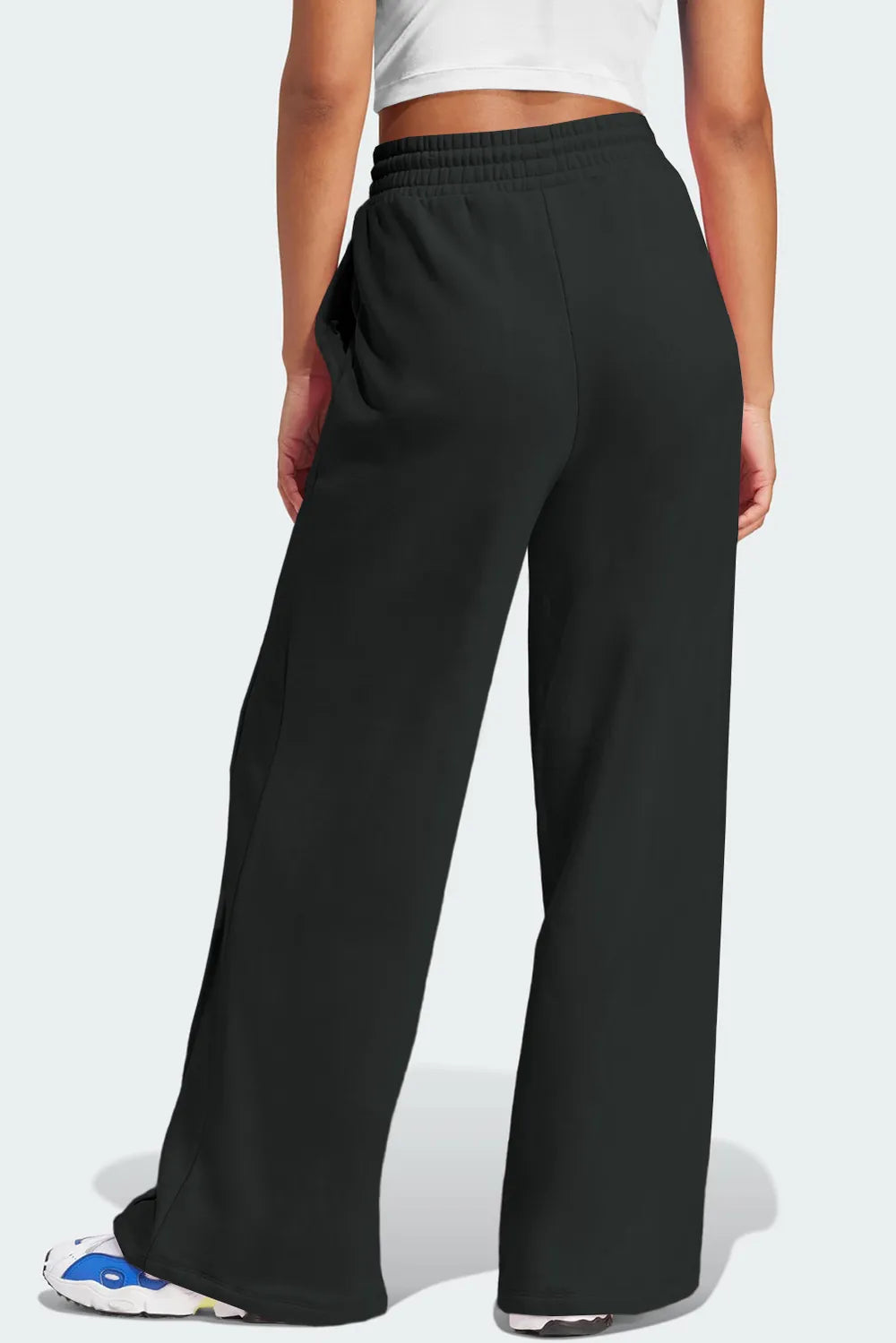 Wide leg pants in gray on model