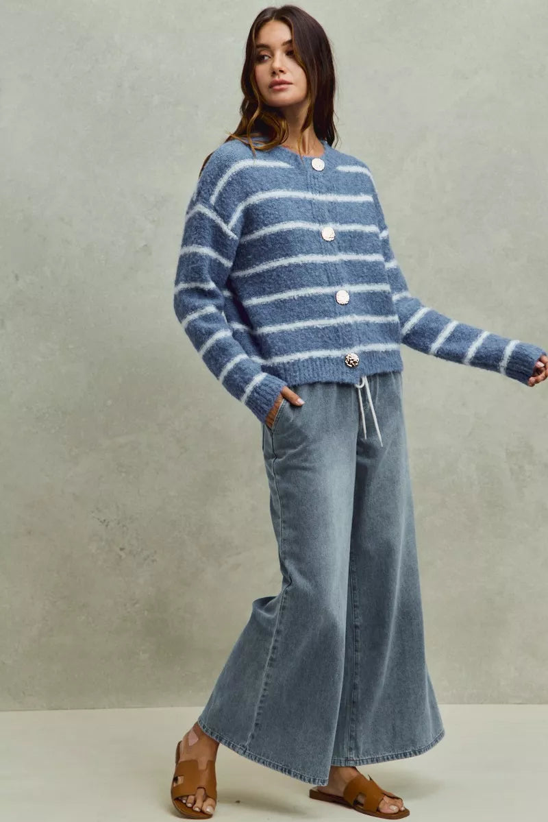Flare denim jeans side view